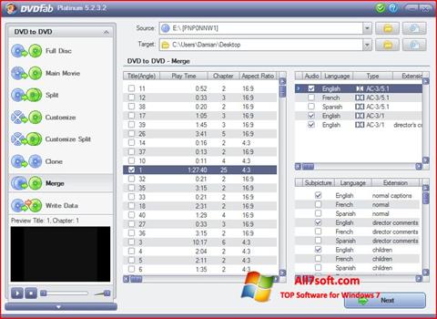 Снимак заслона DVDFab Windows 7