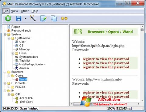 Снимак заслона Multi Password Recovery Windows 7