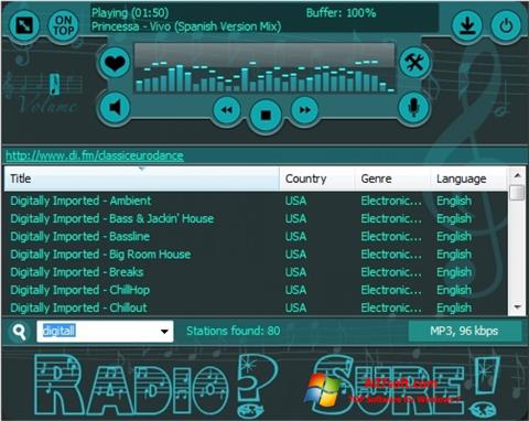 Снимак заслона RadioSure Windows 7