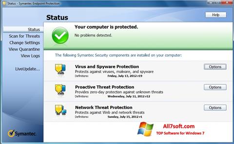 Снимак заслона Symantec Endpoint Protection Windows 7
