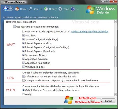 Снимак заслона Windows Defender Windows 7