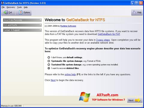 Снимак заслона GetDataBack Windows 7