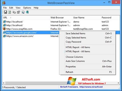 Снимак заслона WebBrowserPassView Windows 7