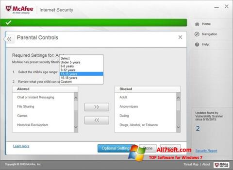 Снимак заслона McAfee Internet Security Windows 7