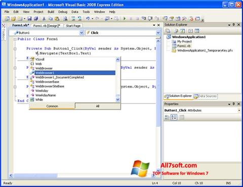 Снимак заслона Microsoft Visual Basic Windows 7