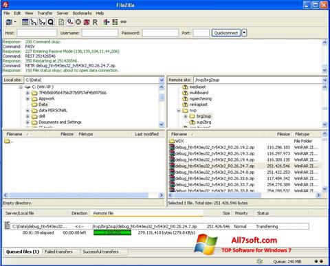 Снимак заслона FileZilla Windows 7