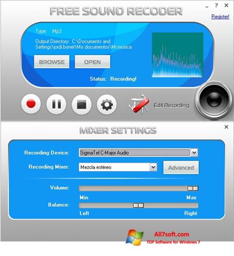 Снимак заслона Free Sound Recorder Windows 7