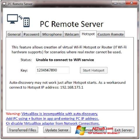 Снимак заслона PC Remote Server Windows 7