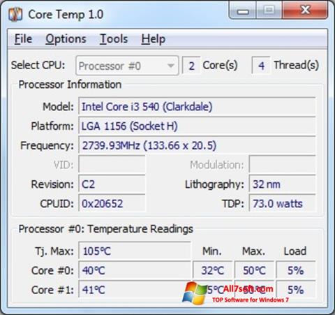 Снимак заслона Core Temp Windows 7