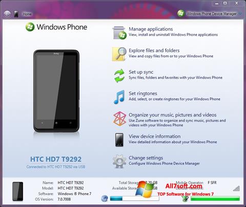 Снимак заслона Windows Phone Device Manager Windows 7