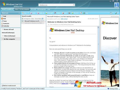Снимак заслона Windows Live Mail Windows 7
