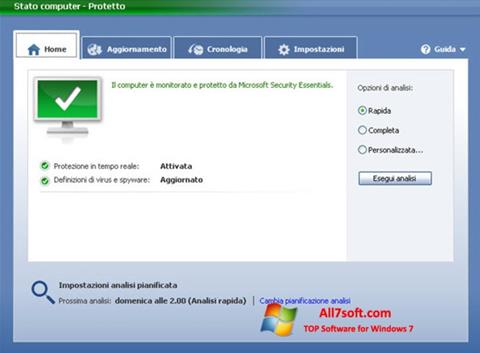 Снимак заслона Microsoft Security Essentials Windows 7