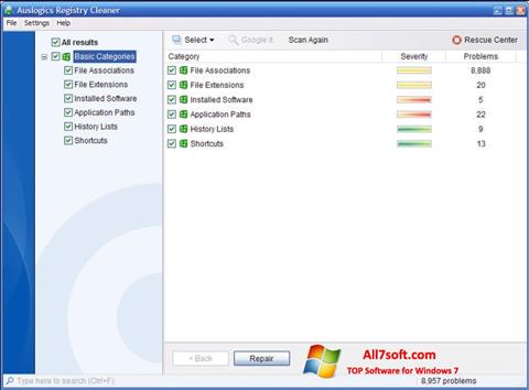 Снимак заслона Auslogics Registry Cleaner Windows 7