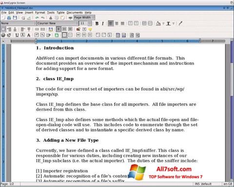 Снимак заслона AbiWord Windows 7