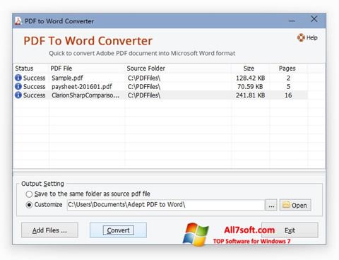 Снимак заслона PDF to Word Converter Windows 7