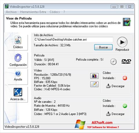 Снимак заслона VideoInspector Windows 7