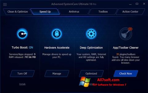 Снимак заслона Advanced SystemCare Ultimate Windows 7
