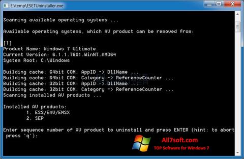 Снимак заслона ESET Uninstaller Windows 7