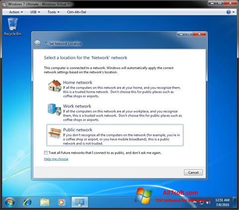 Снимак заслона Windows Virtual PC Windows 7