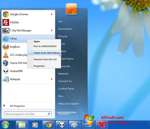 Снимак заслона ViStart Windows 7