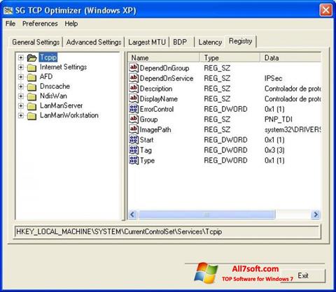 Снимак заслона TCP Optimizer Windows 7
