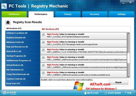 Снимак заслона Registry Mechanic Windows 7