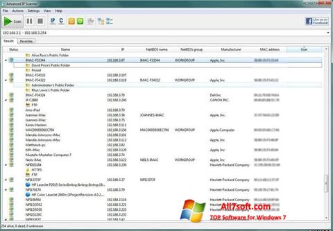 Снимак заслона Advanced IP Scanner Windows 7