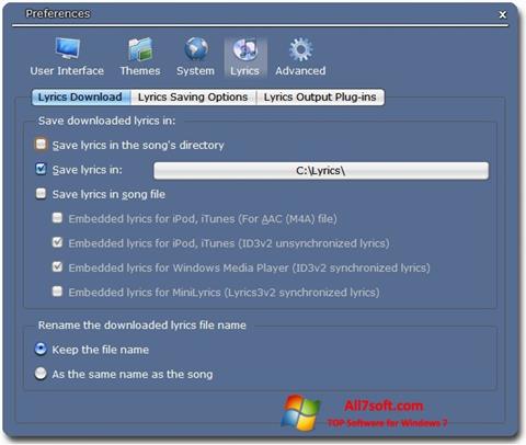 Снимак заслона Minilyrics Windows 7