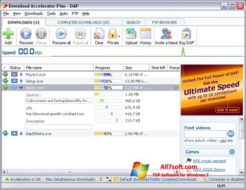 Снимак заслона Download Accelerator Plus Windows 7