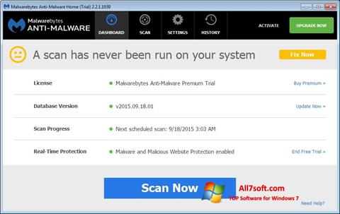 Снимак заслона Malwarebytes Anti-Malware Free Windows 7