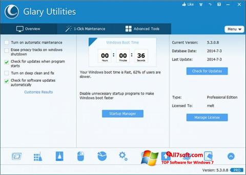 Снимак заслона Glary Utilities Pro Windows 7