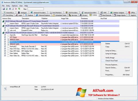 Снимак заслона AutoRuns Windows 7