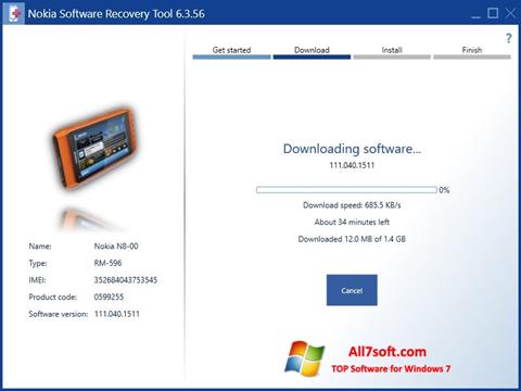 Снимак заслона Nokia Software Recovery Tool Windows 7