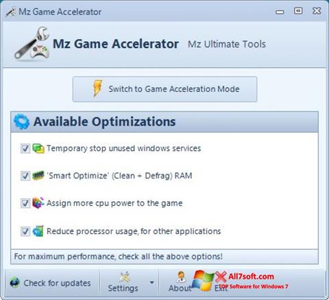 Снимак заслона Mz Game Accelerator Windows 7