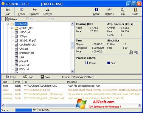 Снимак заслона CDCheck Windows 7