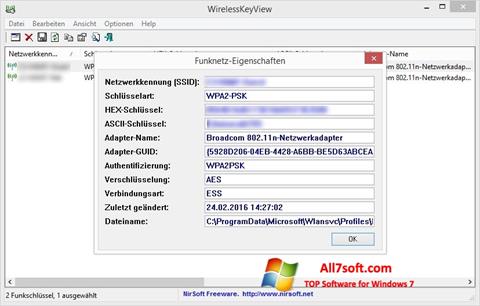 Снимак заслона WirelessKeyView Windows 7