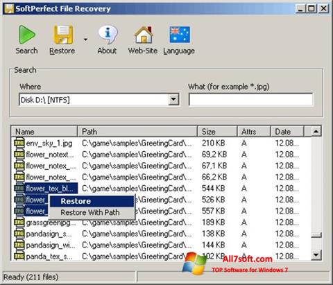 Снимак заслона SoftPerfect File Recovery Windows 7
