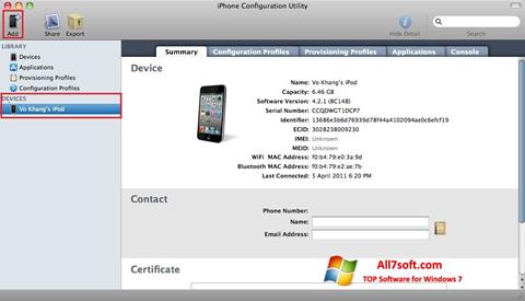 Снимак заслона iPhone Configuration Utility Windows 7