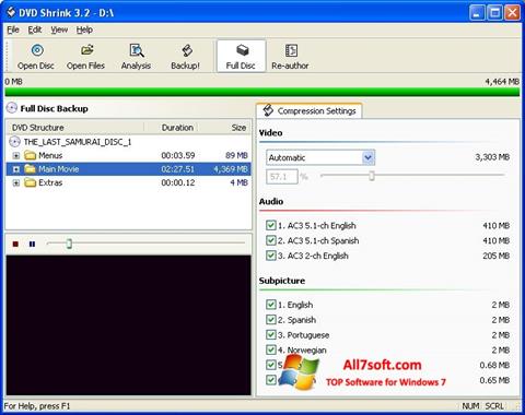 Снимак заслона DVD Shrink Windows 7