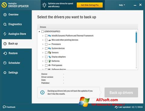 Снимак заслона Auslogics Driver Updater Windows 7