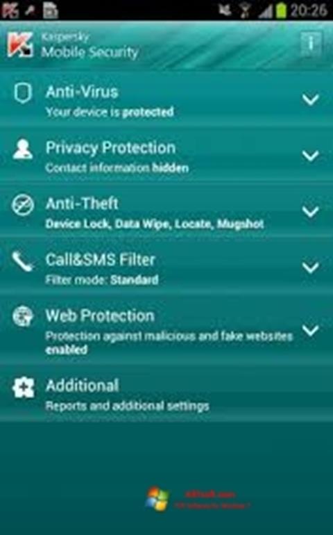 Снимак заслона Kaspersky Mobile Security Windows 7