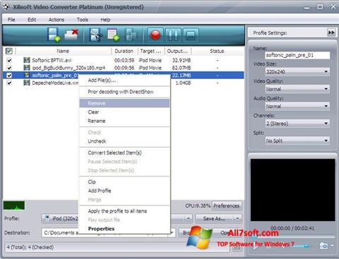 Снимак заслона Xilisoft Video Converter Windows 7