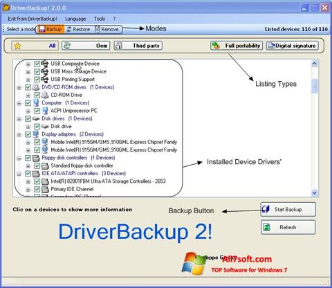 Снимак заслона Driver Backup Windows 7