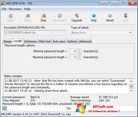 Снимак заслона Advanced Archive Password Recovery Windows 7